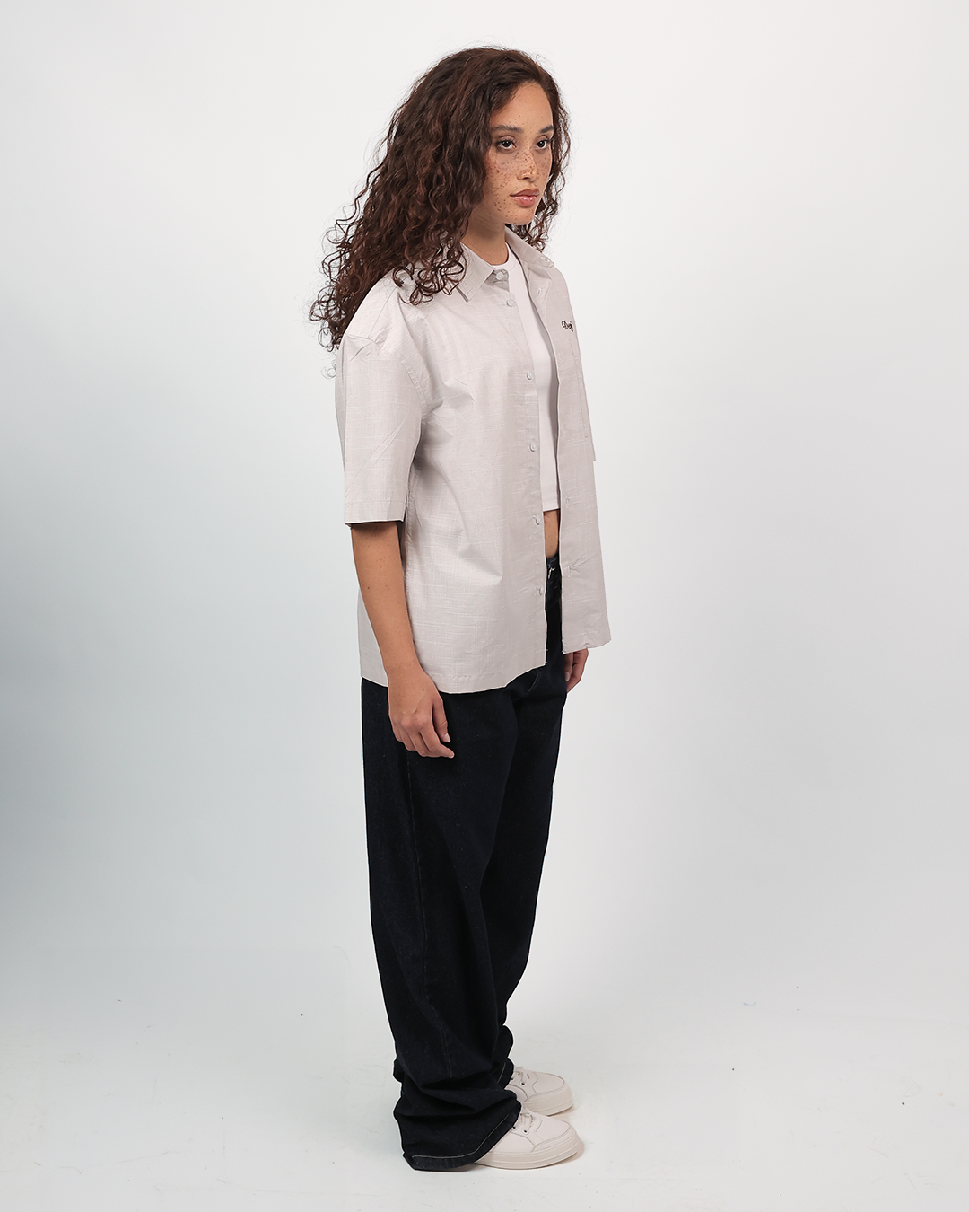 Short Sleeve Linen Shirt Boxy Fit - Sand Beige