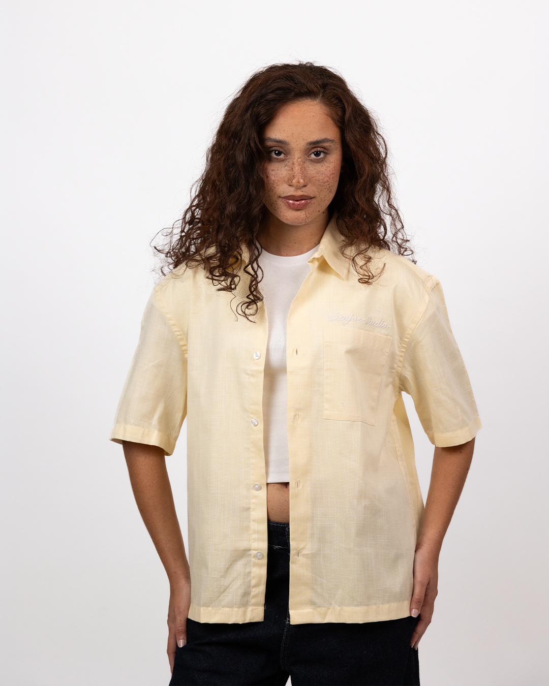 Short Sleeve Linen Shirt Boxy Fit - Butter Yellow