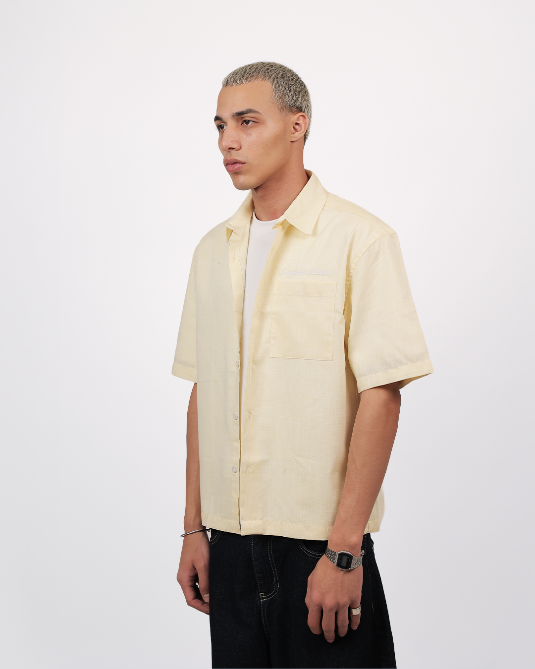 Short Sleeve Linen Shirt Boxy Fit - Butter Yellow