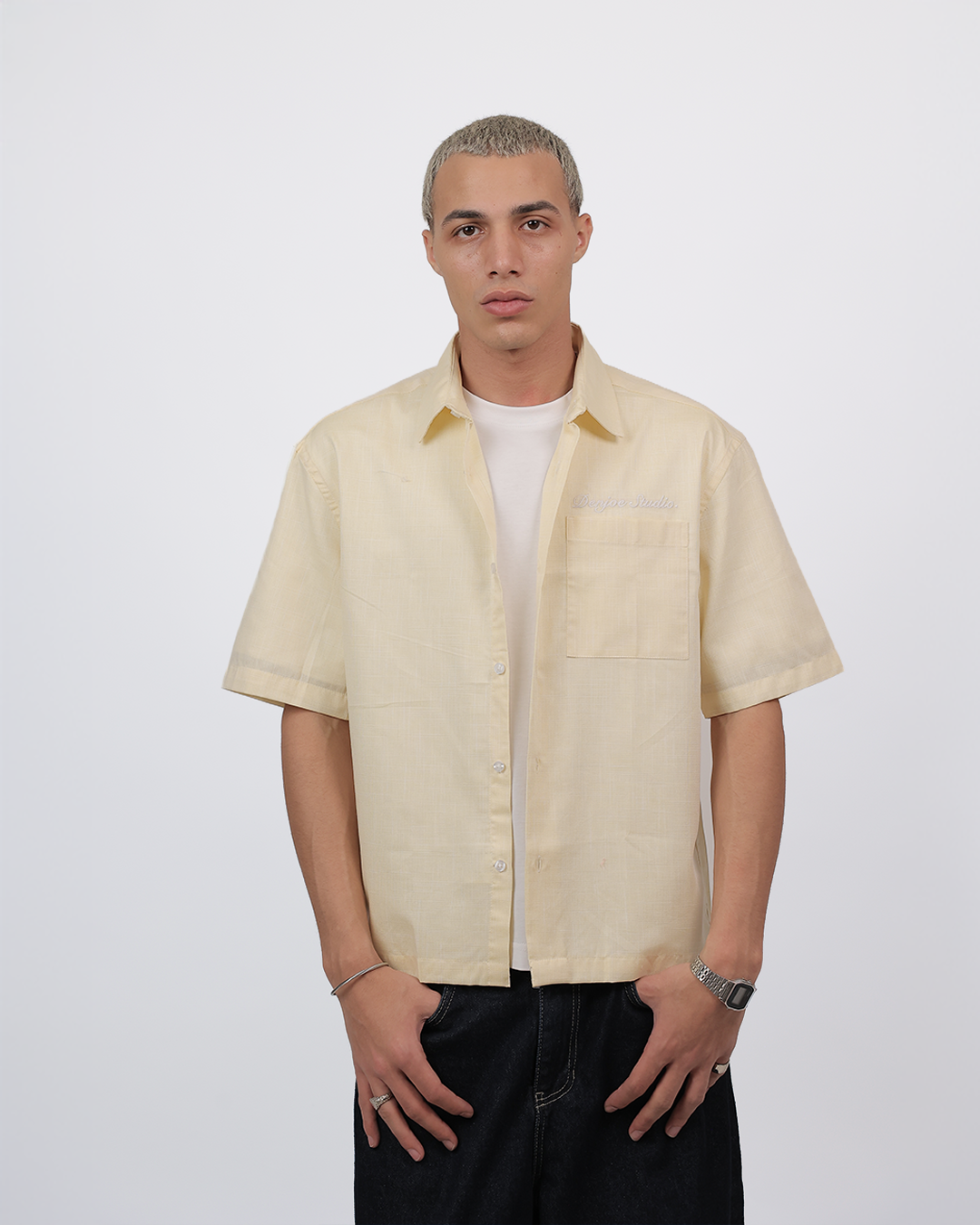 Short Sleeve Linen Shirt Boxy Fit - Butter Yellow