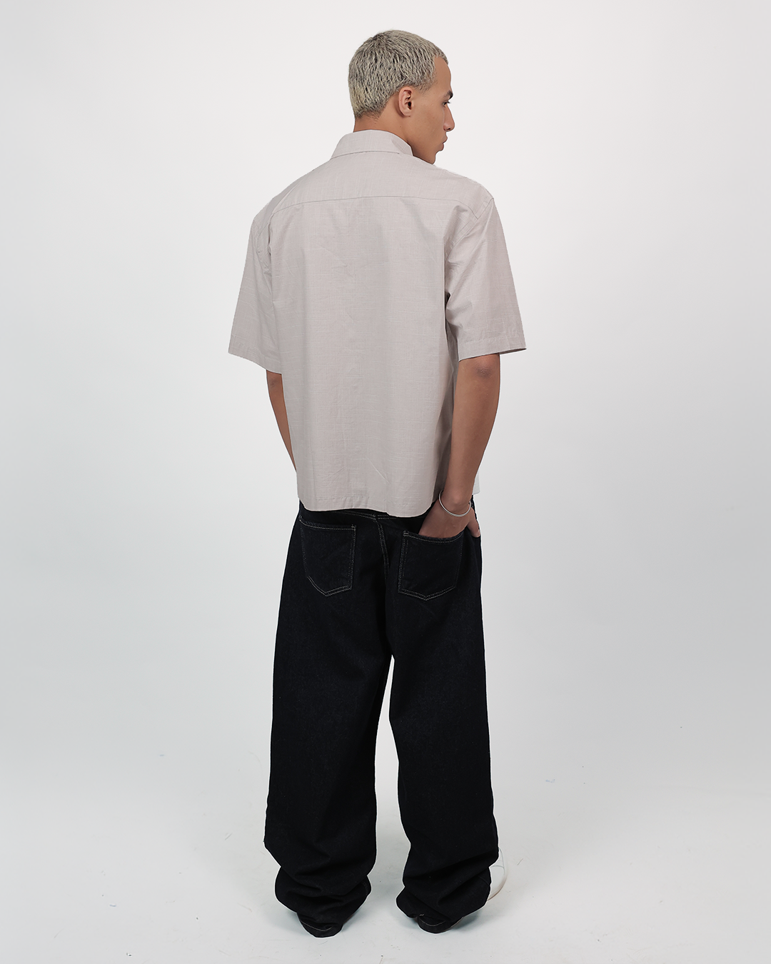 Short Sleeve Linen Shirt Boxy Fit - Sand Beige