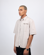 Short Sleeve Linen Shirt Boxy Fit - Sand Beige