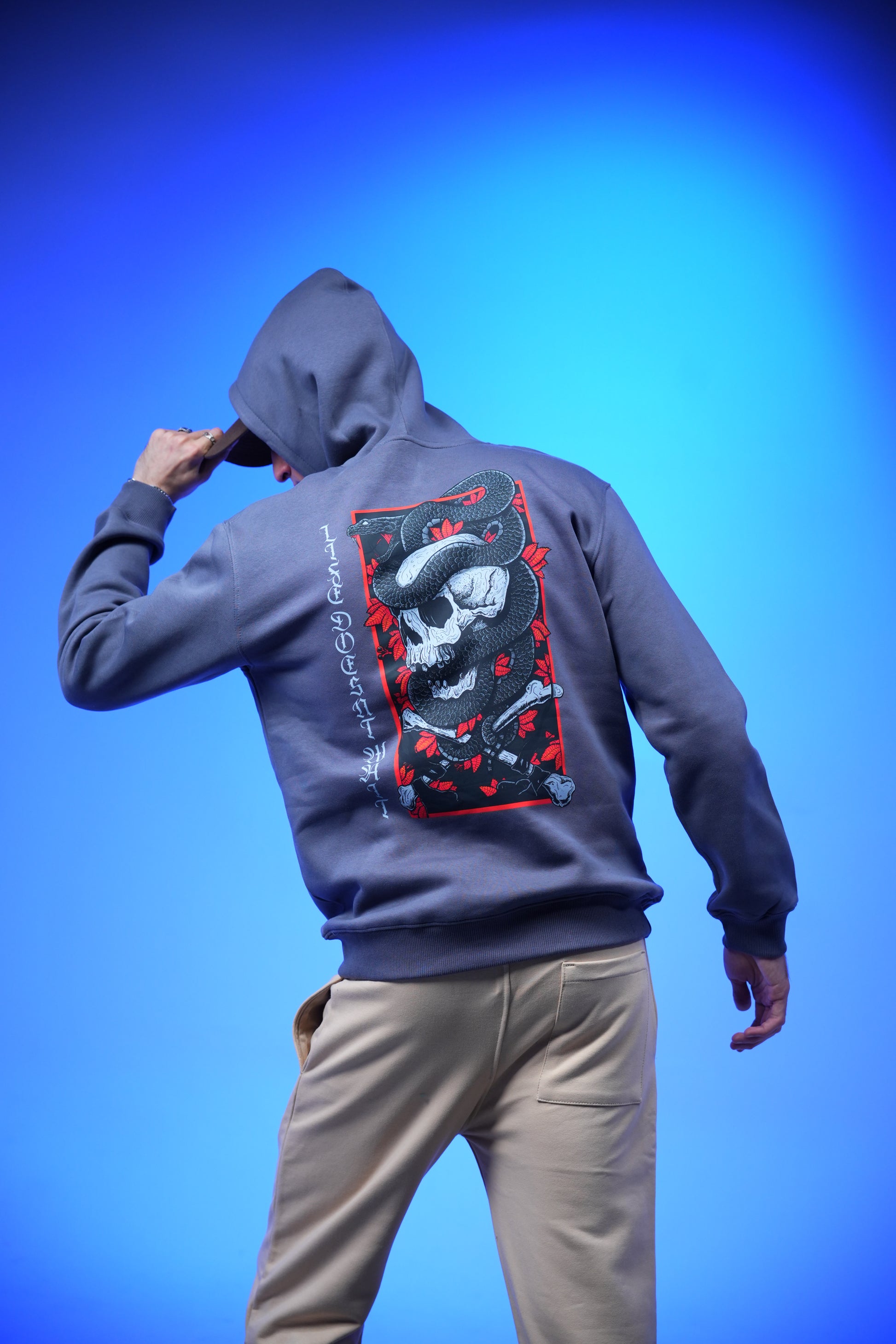 “Skull” Printed Oversized Hoodie Metal Gray - Denjoe