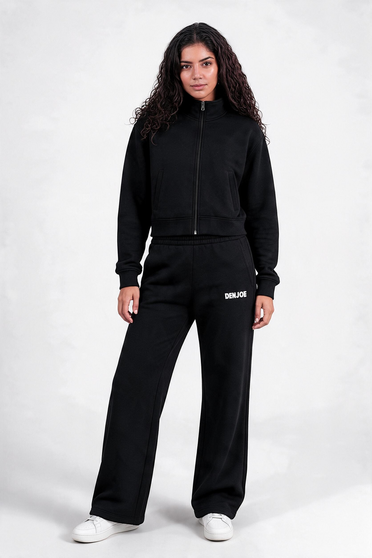 Black Full-Zip Cropped Track Jacket (Female)