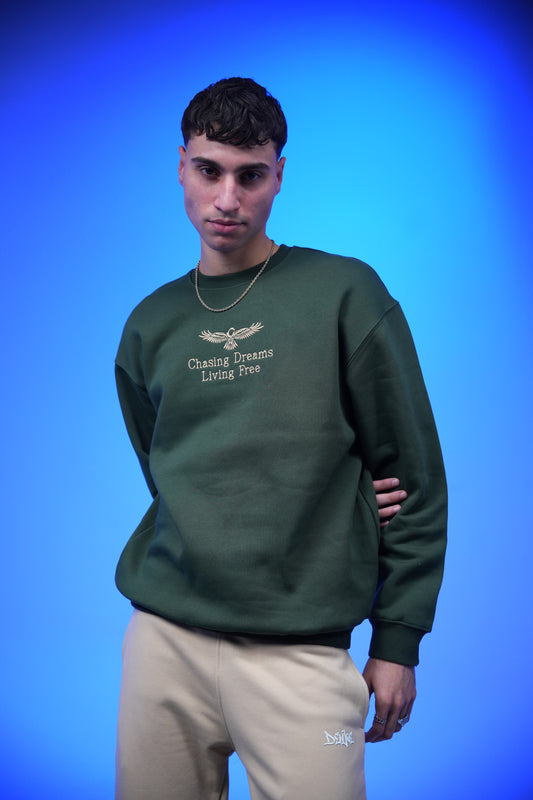 “Chasing Dreams Living Free” Embroidery Oversized Crewneck Sweatshirt - Denjoe