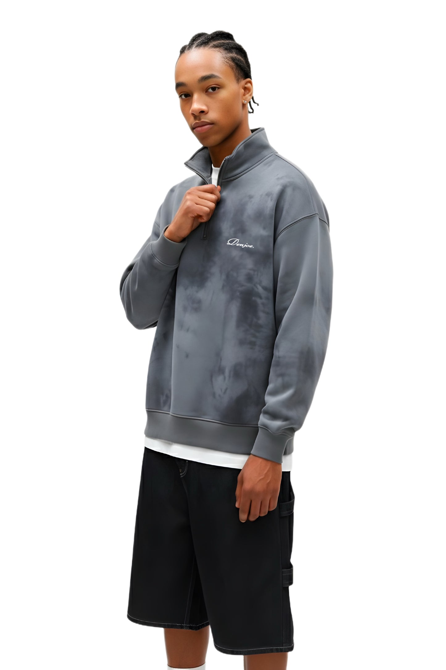 Metal Grey Tie Dye Quarter-zip Boxy Fit Unisex