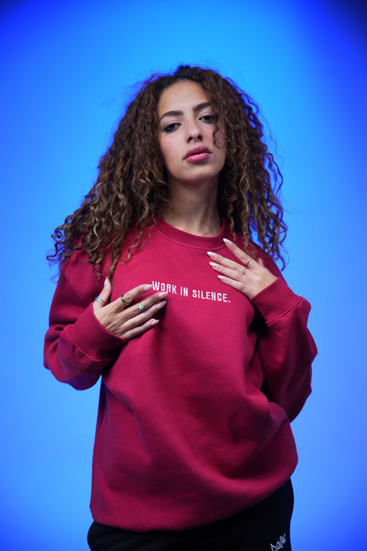 “WORK IS SILENCE” Embroidery Oversized Crewneck Sweatshirt - Denjoe
