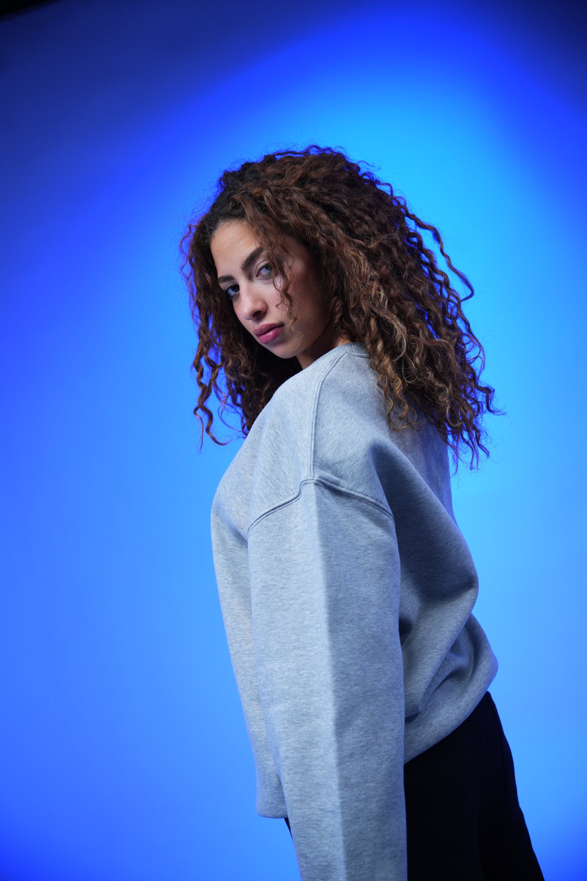 “ONLY” Embroidery Oversized Crewneck Sweatshirt Light Gray - Denjoe