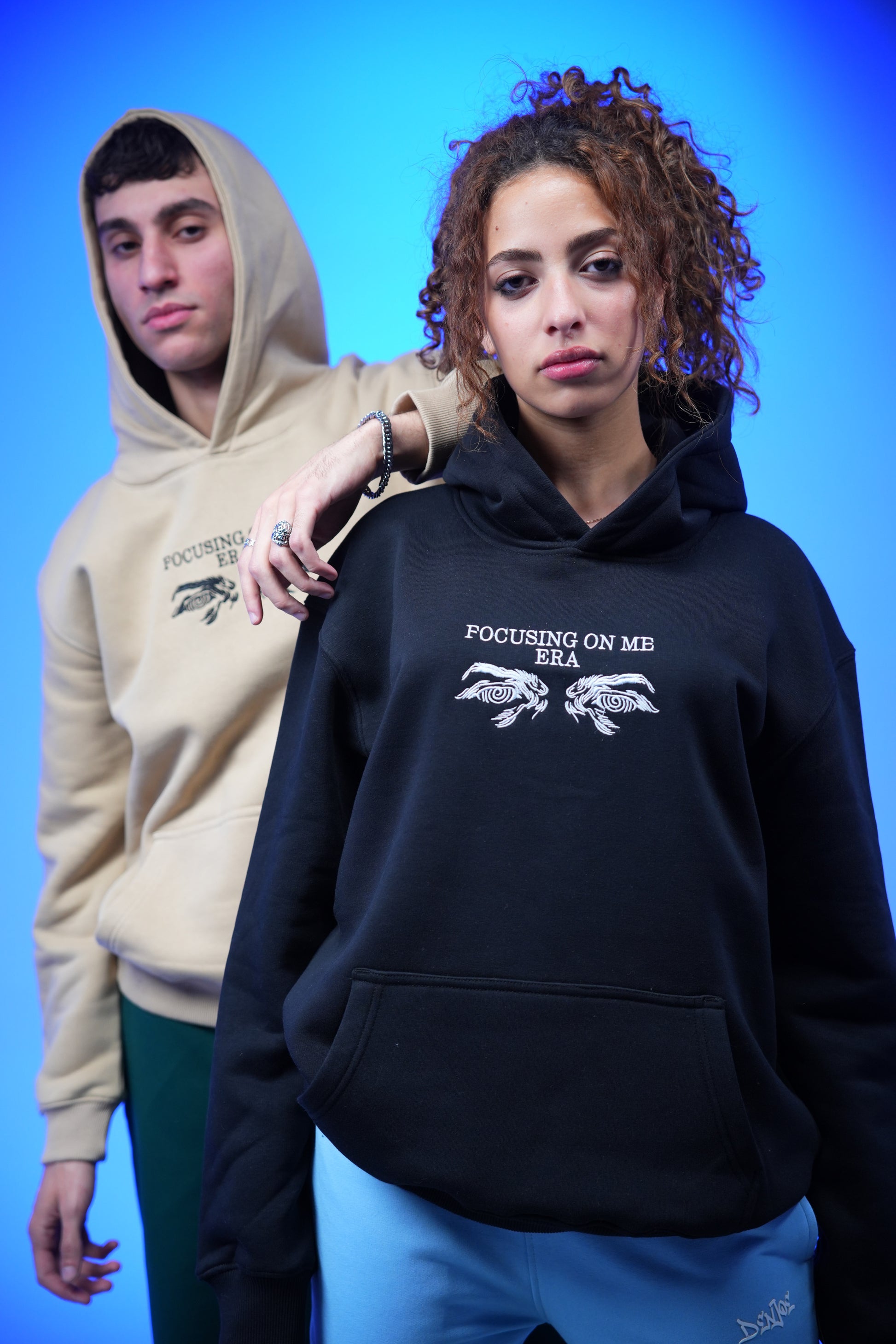 “FOCUSING ON ME ERA” Embroidery Oversized Hoodie Beige - Denjoe