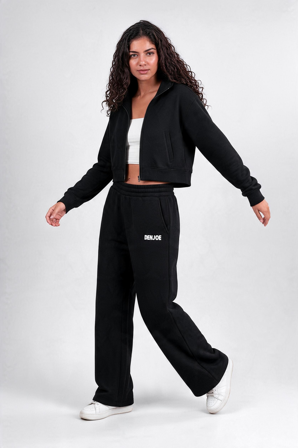 Black Full-Zip Cropped Track Jacket (Female)
