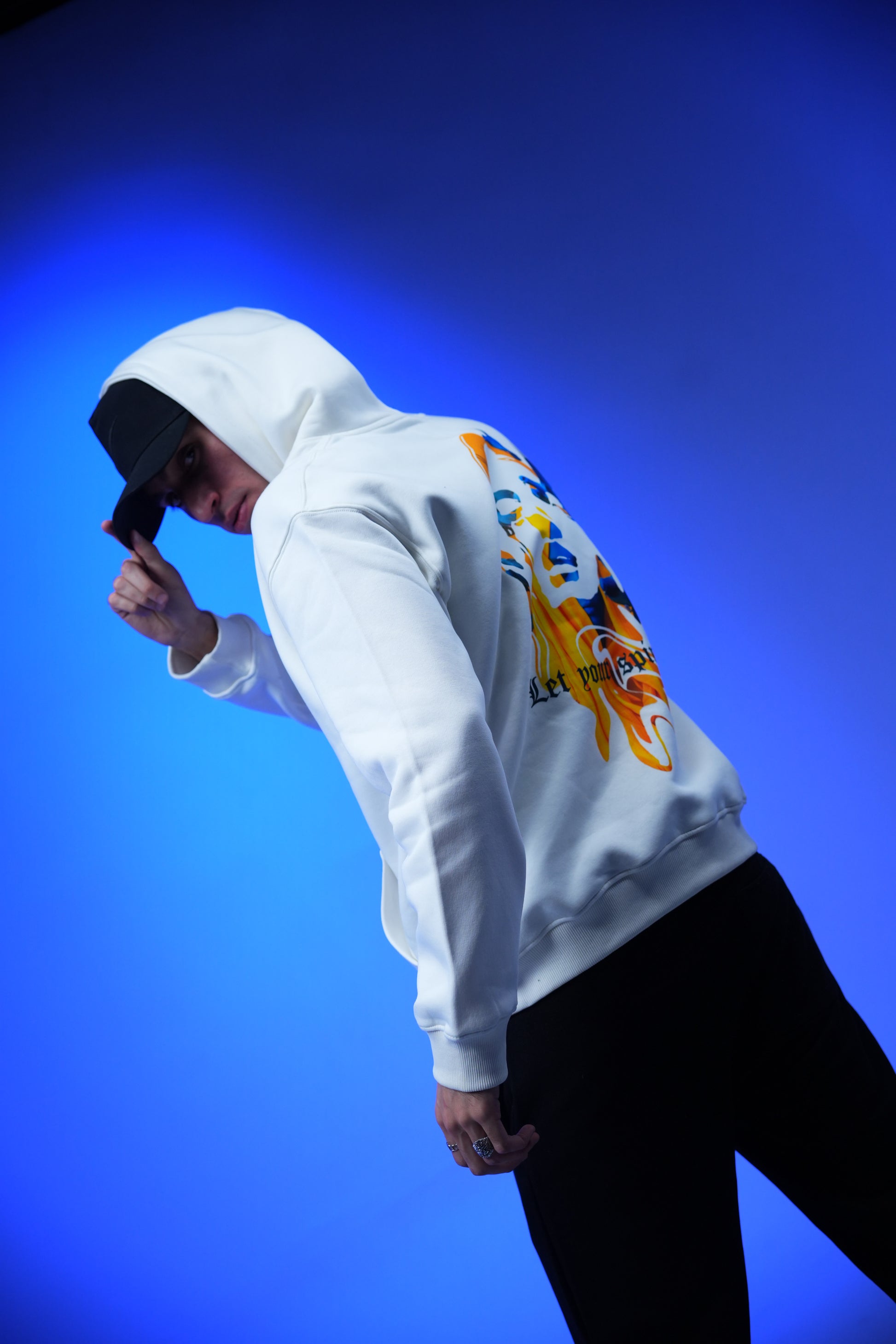 “Let your spirit fly” Printed Oversized Hoodie white - Denjoe