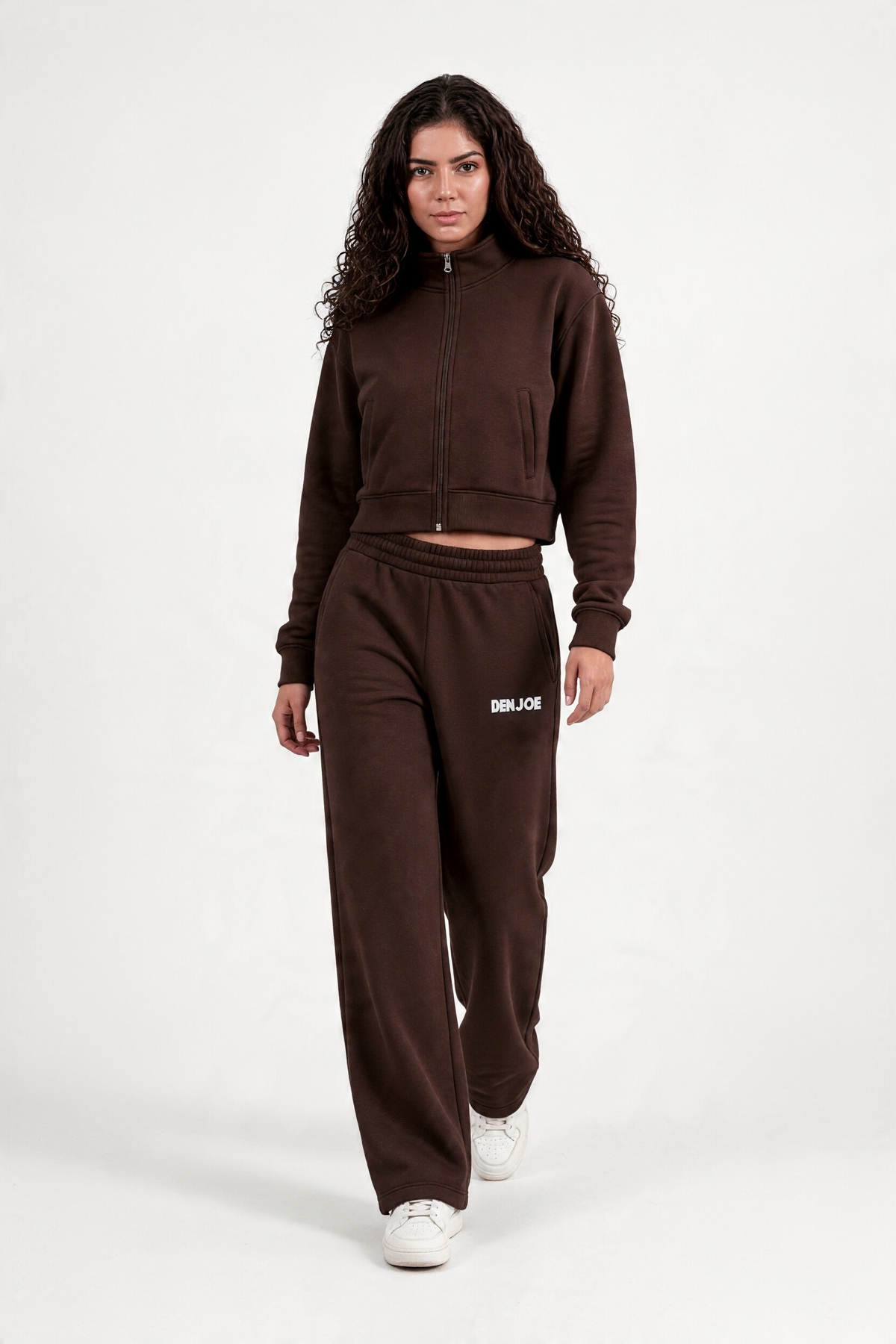 Brown Full-Zip Track Cropped Jacket (Female)