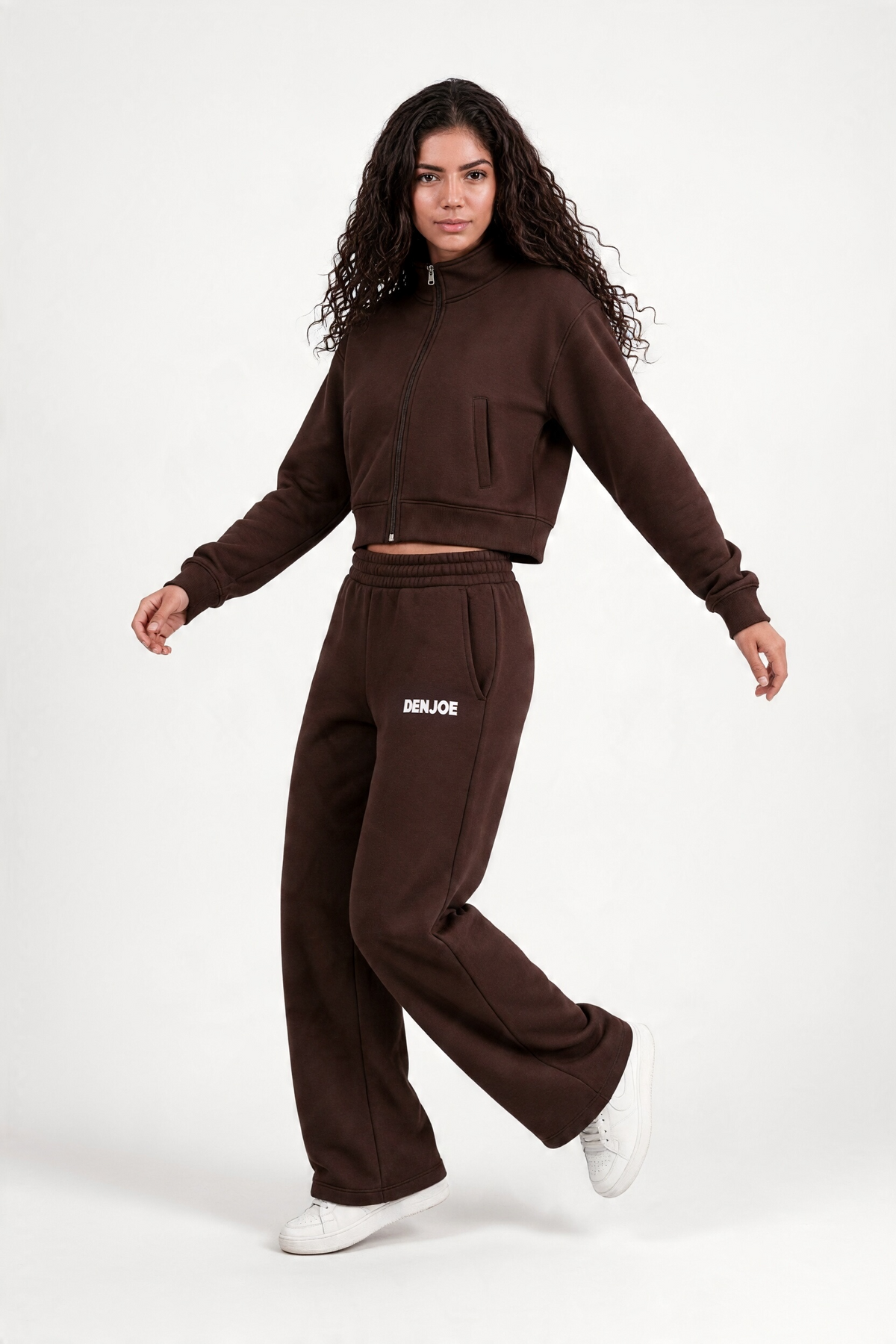 Brown Full-Zip Track Cropped Jacket (Female)