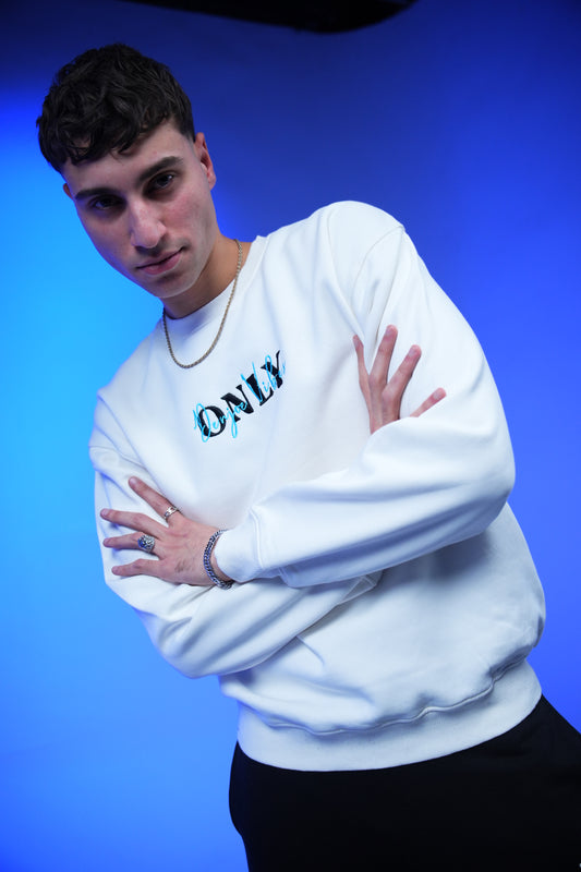 “ONLY” Embroidery Oversized Crewneck Sweatshirt white - Denjoe