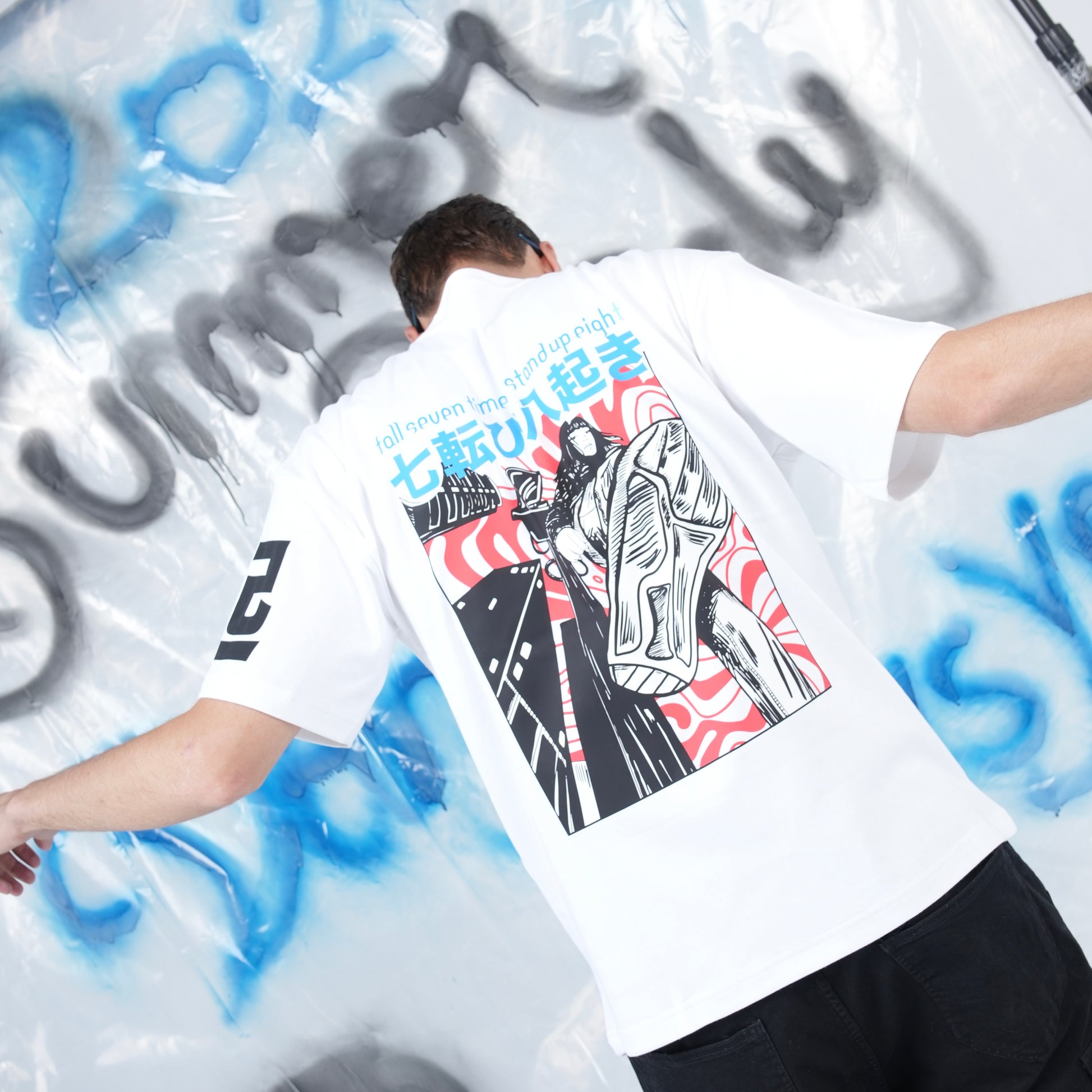 “fall seven times, stand up eight” Printed Oversized Tee - Denjoe