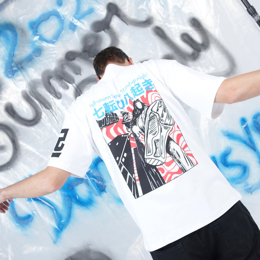 “fall seven times, stand up eight” Printed Oversized Tee - Denjoe