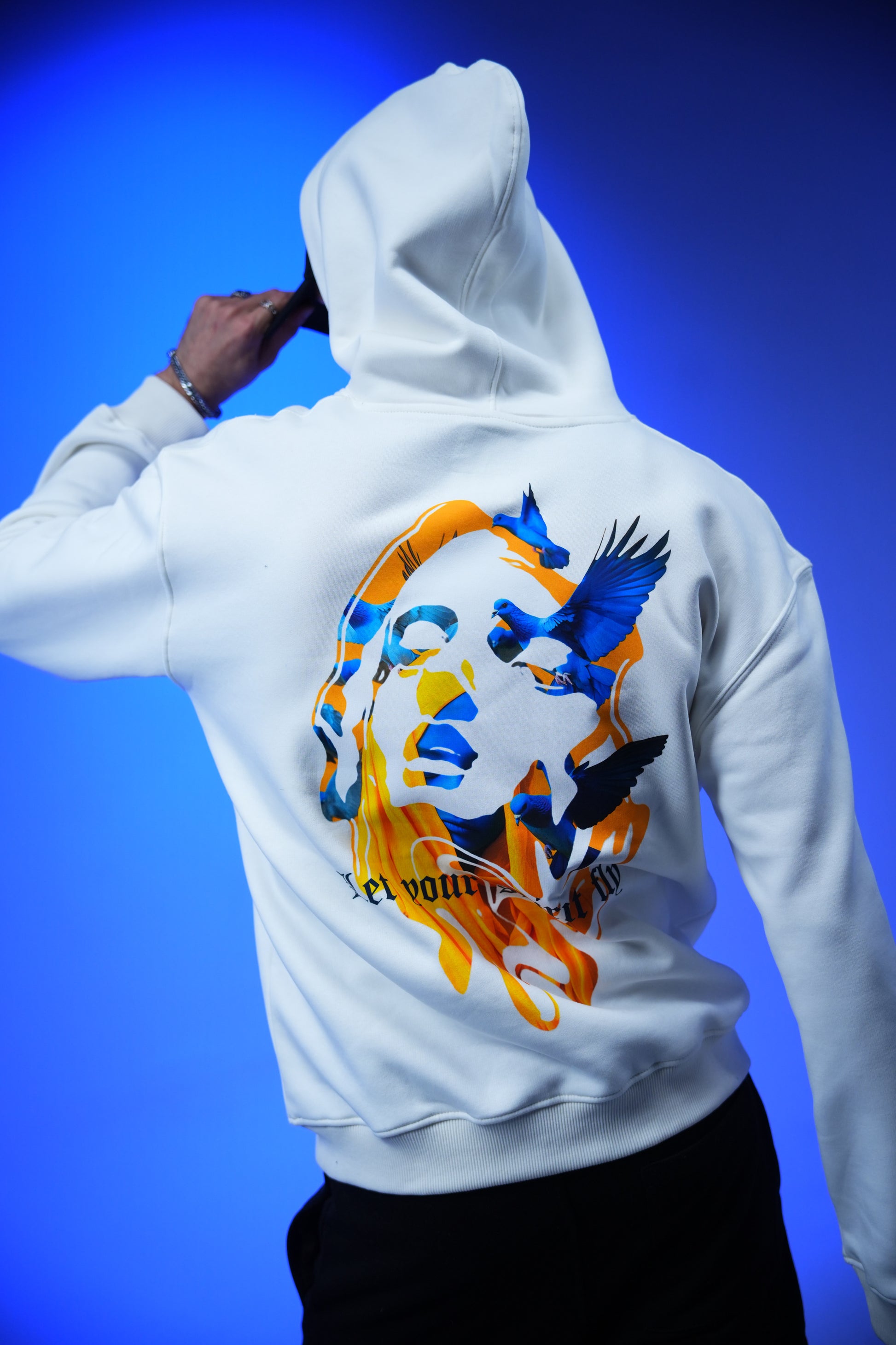 “Let your spirit fly” Printed Oversized Hoodie white - Denjoe