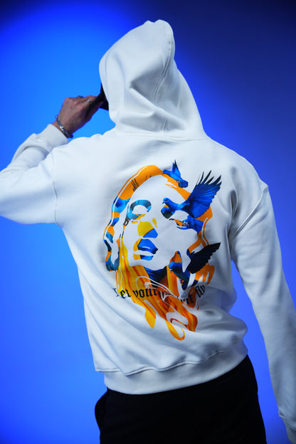“Let your spirit fly” Printed Oversized Hoodie white - Denjoe