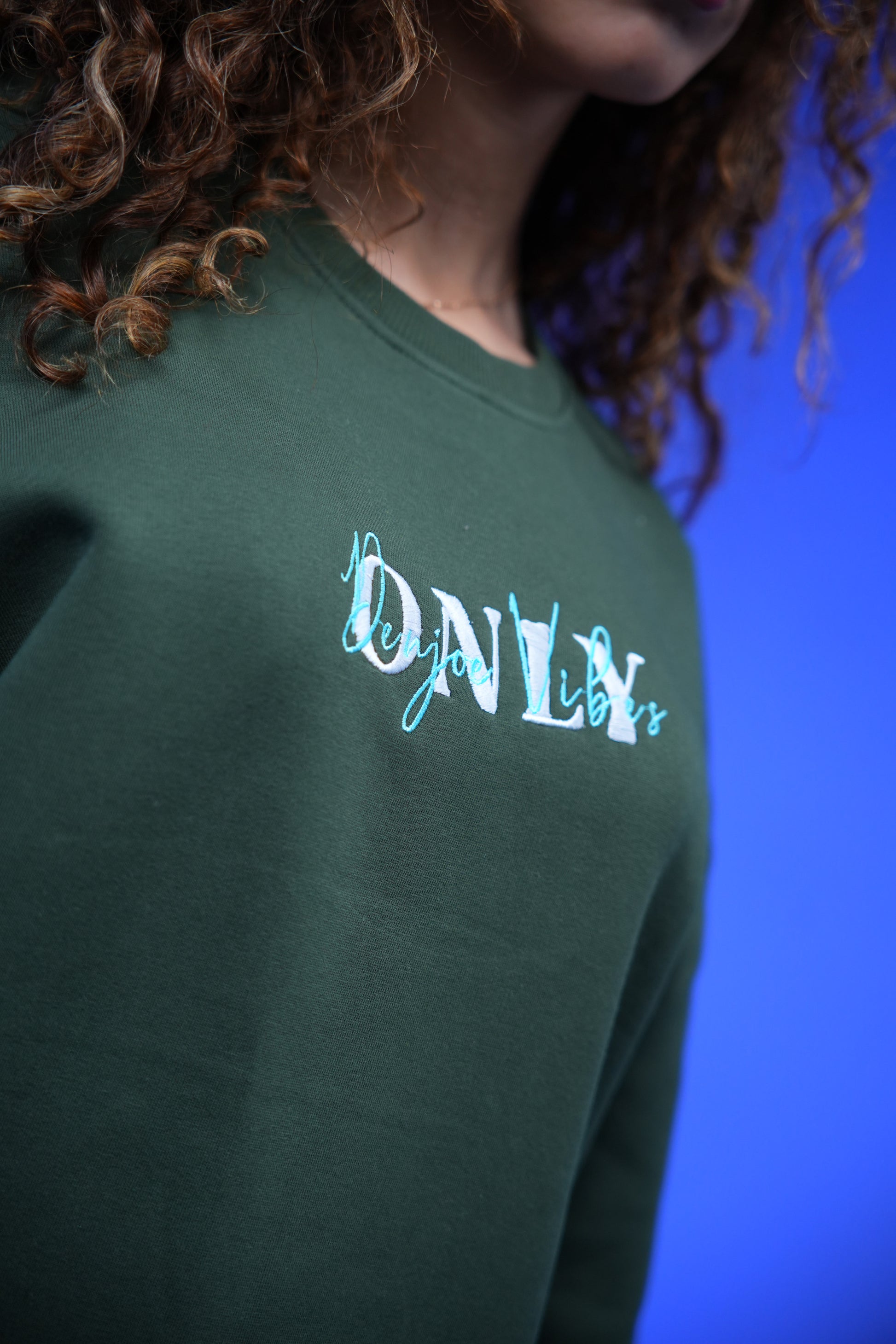 “ONLY” Embroidery Oversized Crewneck Sweatshirt Drak Green - Denjoe