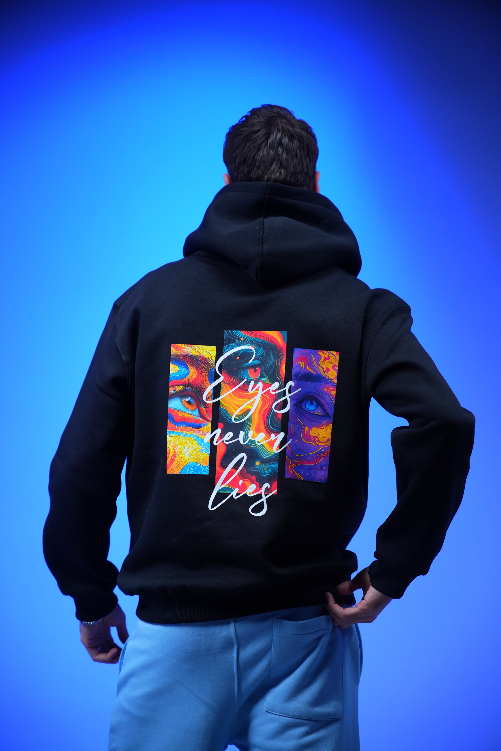 “Eyes Never Lies” Printed Oversized Hoodie Black - Denjoe
