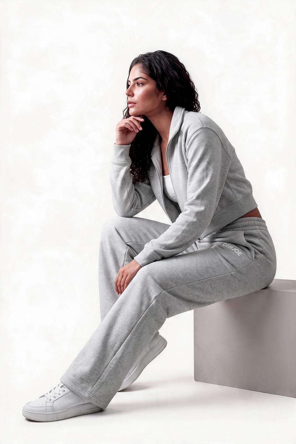 Light Grey Full-Zip Cropped Track Jacket (Female)