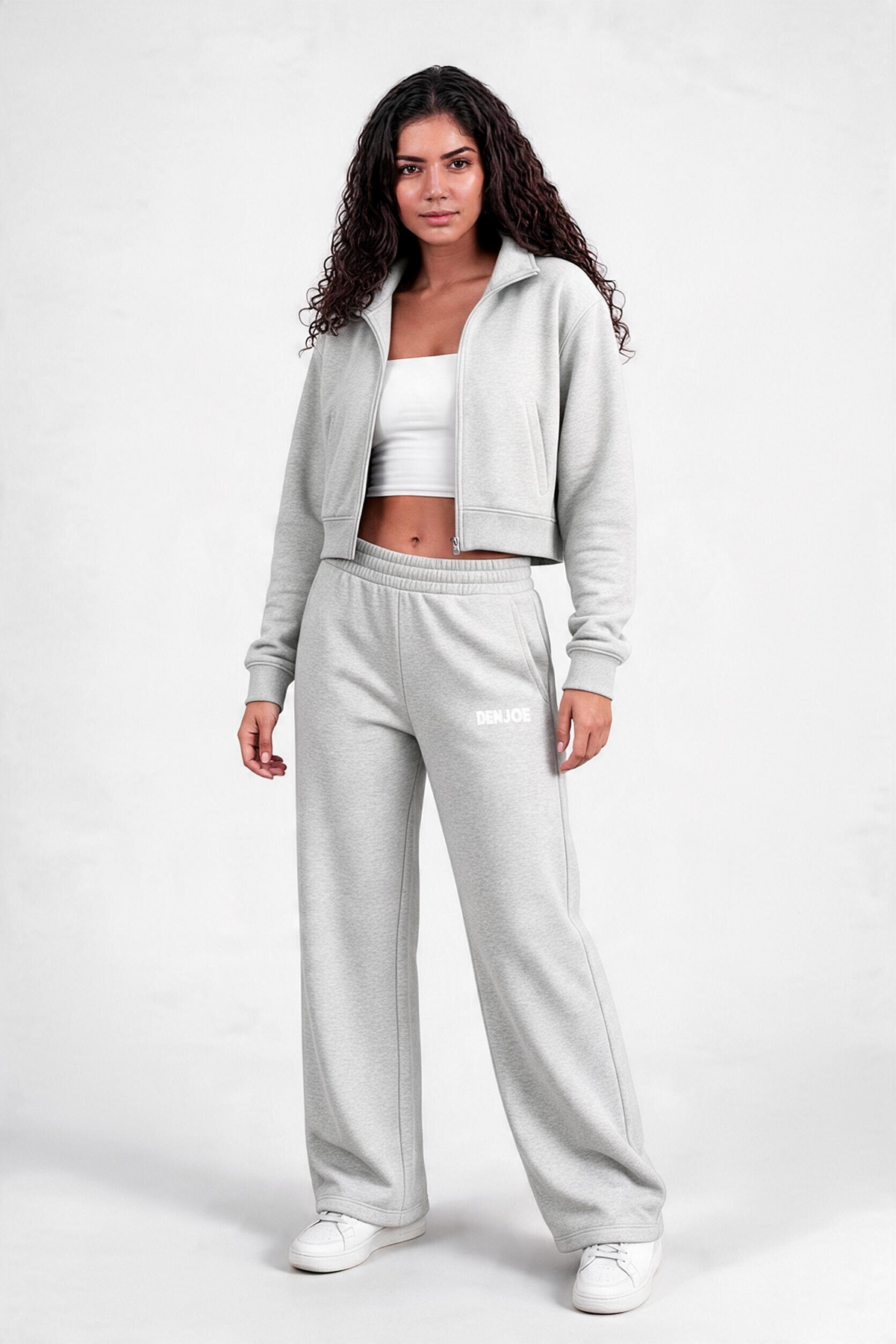 Light Grey Full-Zip Cropped Track Jacket (Female)