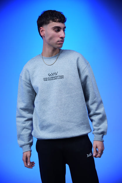 “GOD IS GREATER THAN THE HIGHS AND LOWS” Embroidery Oversized Crewneck Sweatshirt - Denjoe