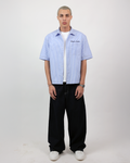Short Sleeve Striped Shirt Boxy Fit - Skyline Blue