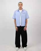 Short Sleeve Striped Shirt Boxy Fit - Skyline Blue