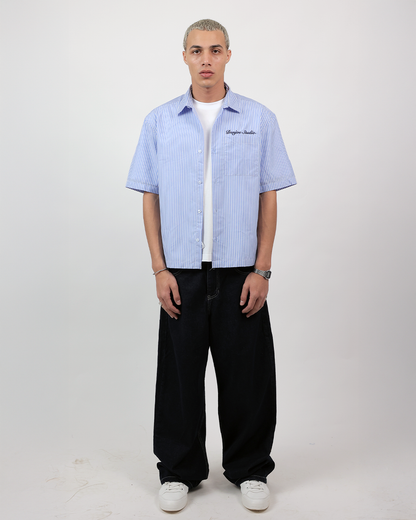 Short Sleeve Striped Shirt Boxy Fit - Skyline Blue