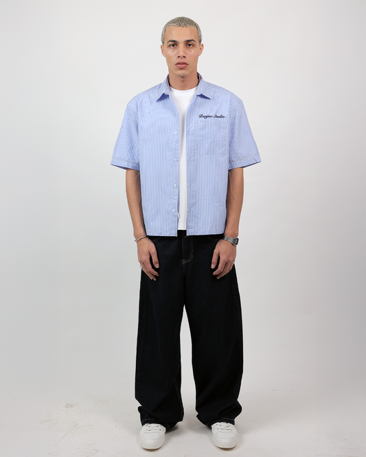 Short Sleeve Striped Shirt Boxy Fit - Skyline Blue