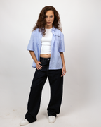 Short Sleeve Striped Shirt Boxy Fit - Skyline Blue