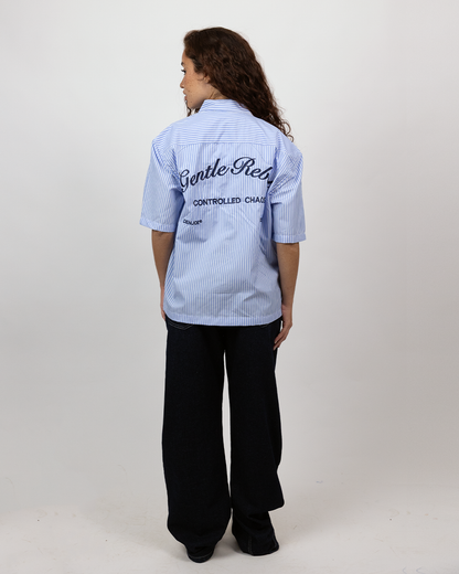 Short Sleeve Striped Shirt Boxy Fit - Skyline Blue