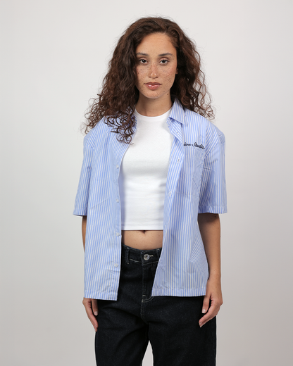 Short Sleeve Striped Shirt Boxy Fit - Skyline Blue