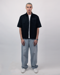 Short Sleeve Linen Shirt Boxy Fit - Onyx Black