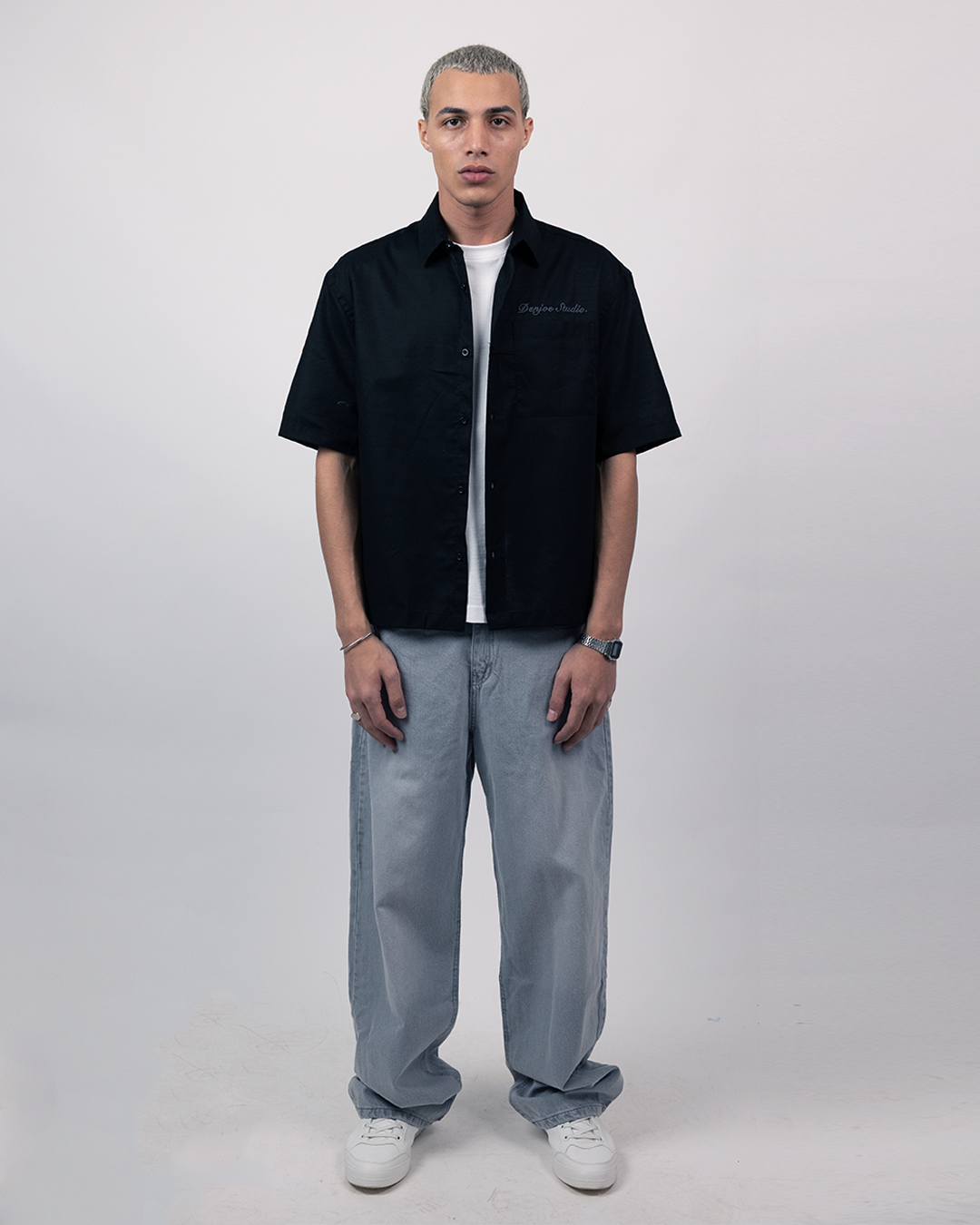 Short Sleeve Linen Shirt Boxy Fit - Onyx Black