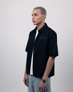 Short Sleeve Linen Shirt Boxy Fit - Onyx Black