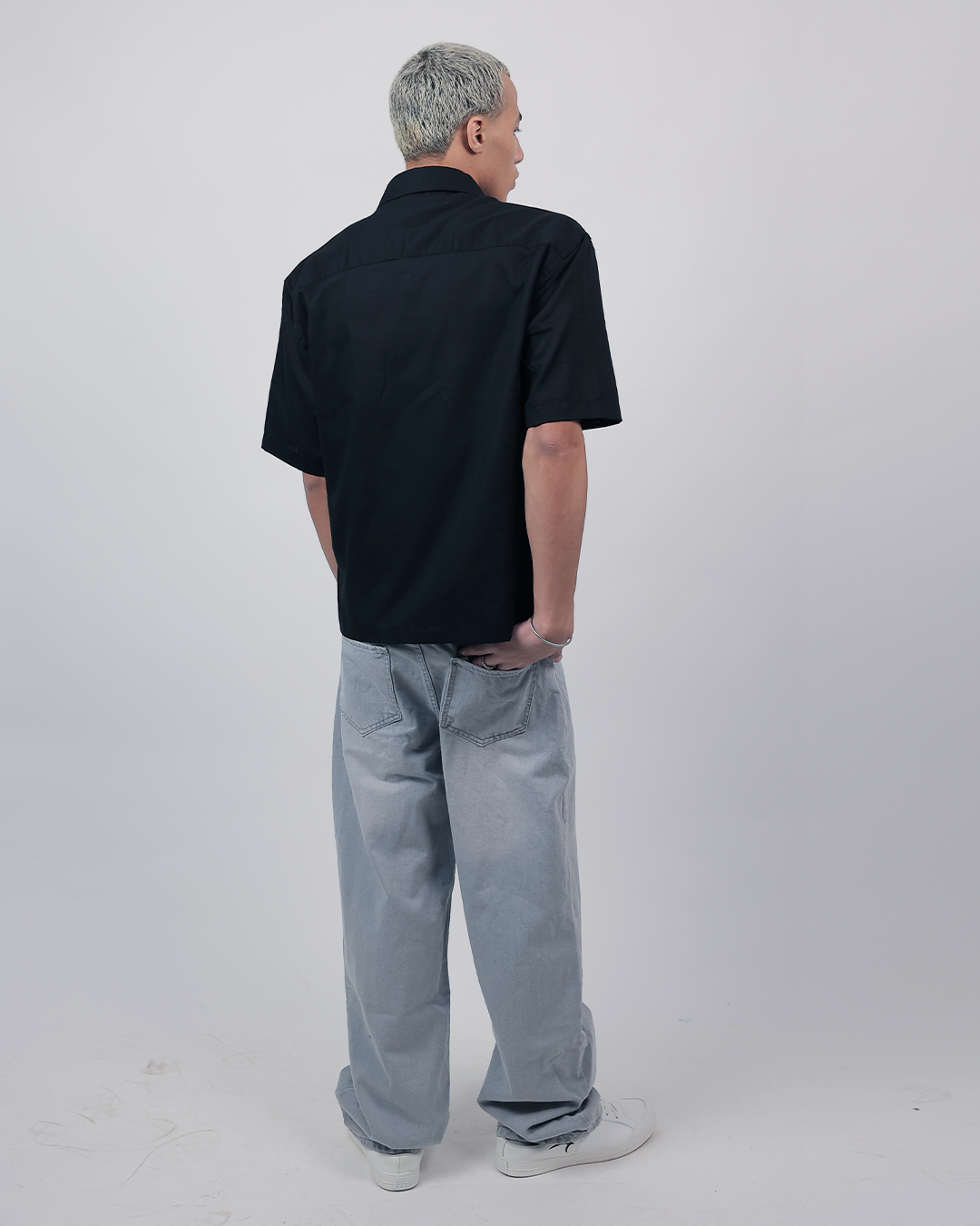 Short Sleeve Linen Shirt Boxy Fit - Onyx Black