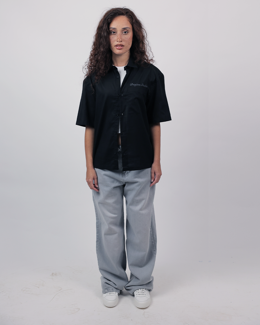 Short Sleeve Linen Shirt Boxy Fit - Onyx Black