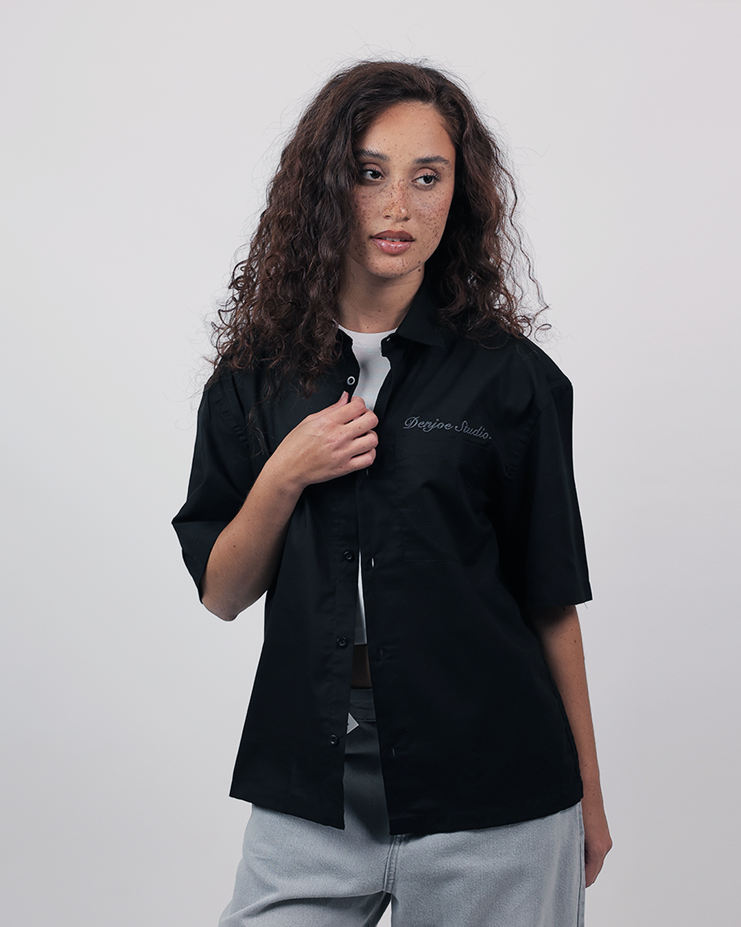 Short Sleeve Linen Shirt Boxy Fit - Onyx Black