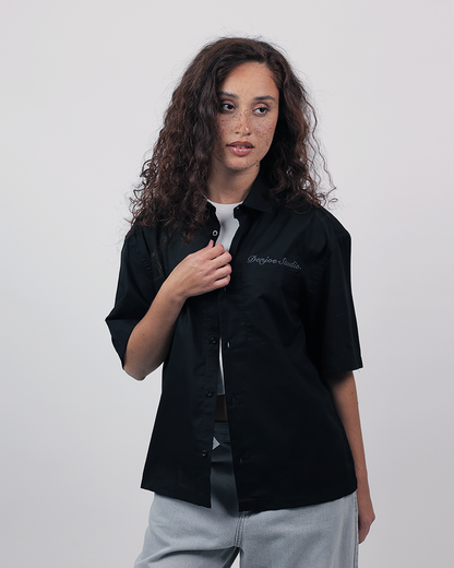 Short Sleeve Linen Shirt Boxy Fit - Onyx Black