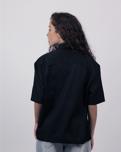 Short Sleeve Linen Shirt Boxy Fit - Onyx Black