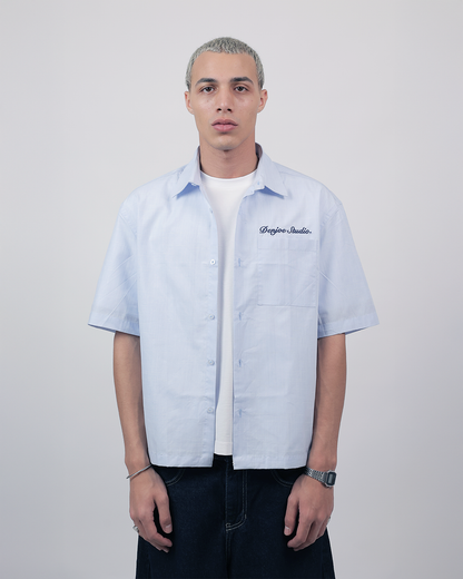 Short Sleeve Linen Shirt Boxy Fit - Sky Blue