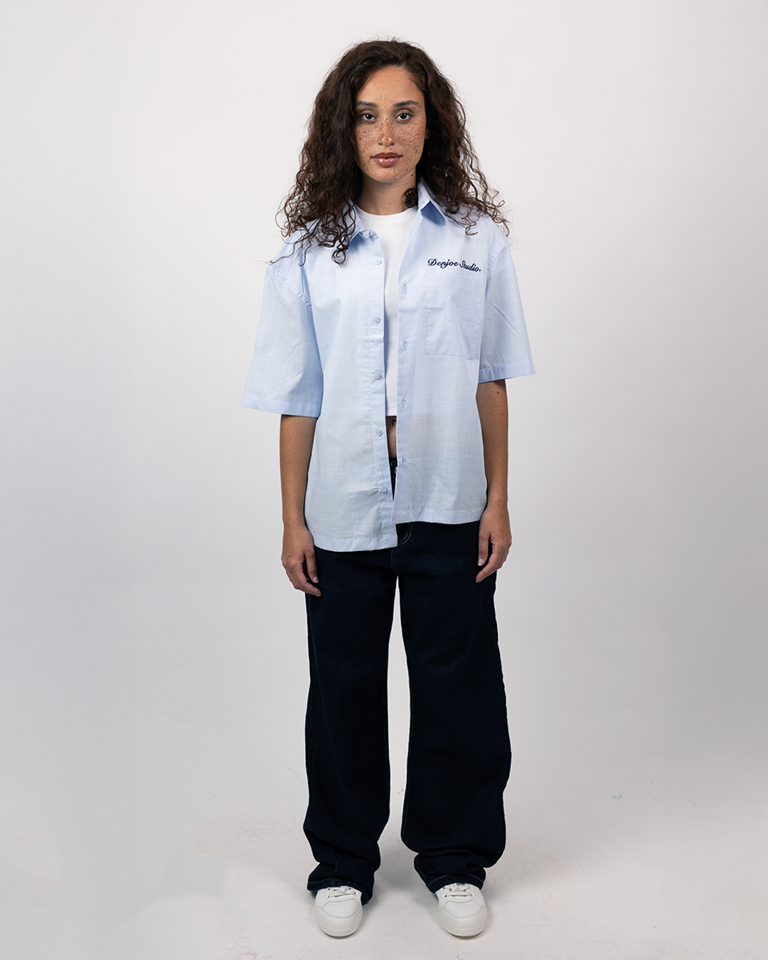 Short Sleeve Linen Shirt Boxy Fit - Sky Blue