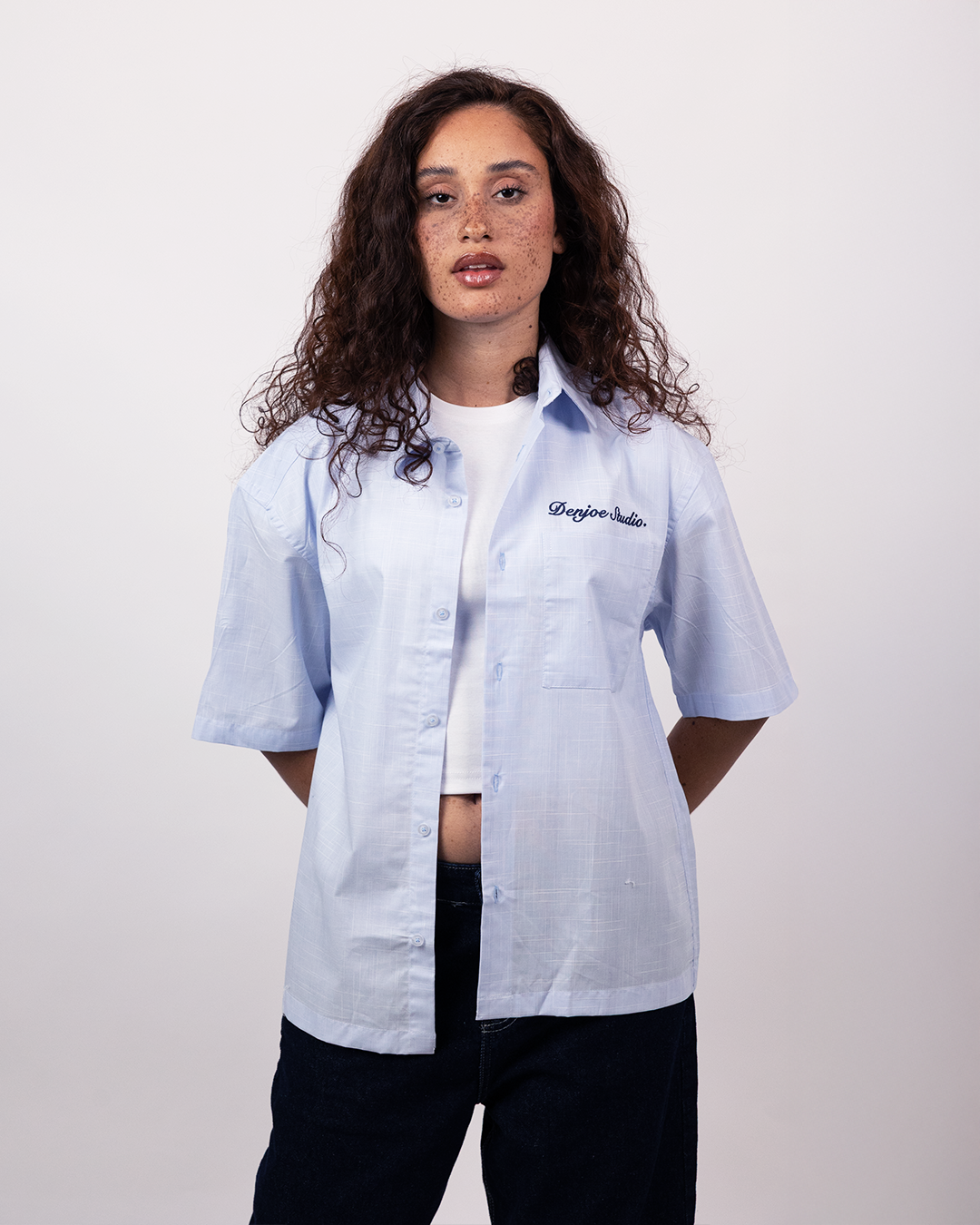 Short Sleeve Linen Shirt Boxy Fit - Sky Blue