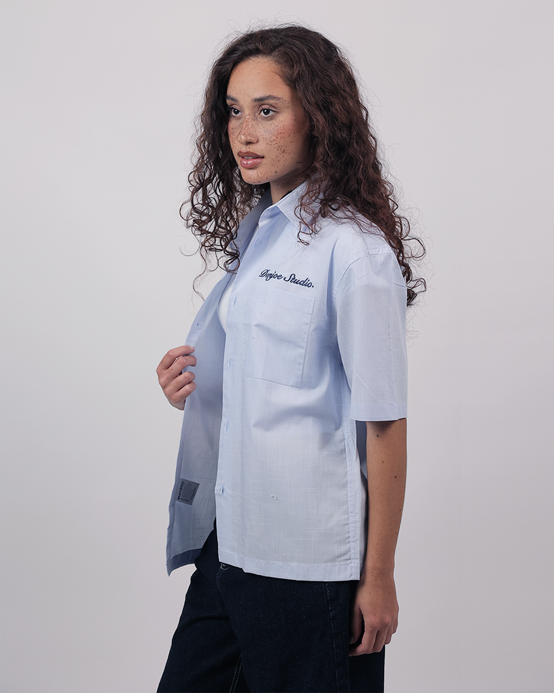 Short Sleeve Linen Shirt Boxy Fit - Sky Blue