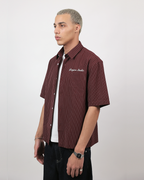 Short Sleeve Striped Shirt Boxy Fit - Burgundy