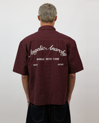 Short Sleeve Striped Shirt Boxy Fit - Burgundy