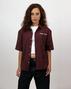 Short Sleeve Striped Shirt Boxy Fit - Burgundy