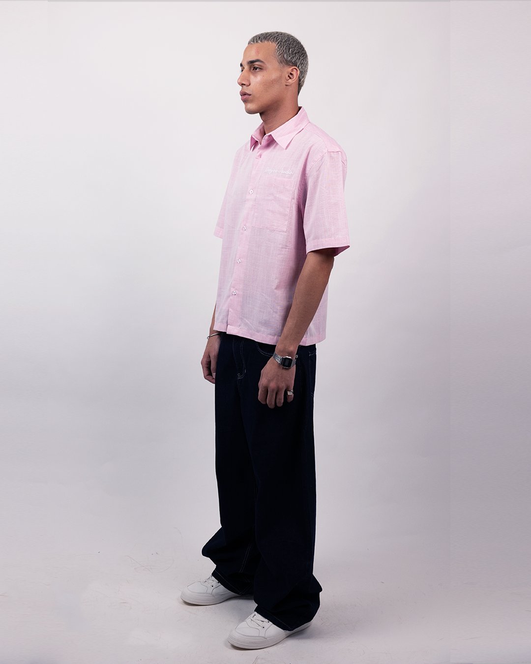 Short Sleeve Linen Shirt Boxy Fit - Dusty Rose